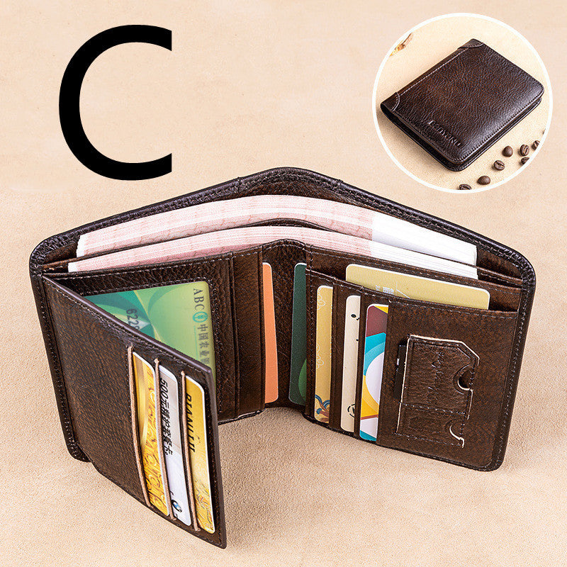 Anti-theft Brush Ultra-thin First Layer Cowhide Short Leather Driver's License Wallet