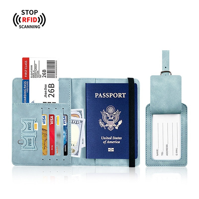 PU Leather Anti-magnetic Passport Holder Luggage Tag Suit
