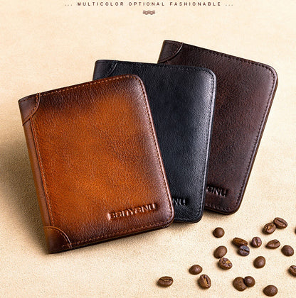 Anti-theft Brush Ultra-thin First Layer Cowhide Short Leather Driver's License Wallet
