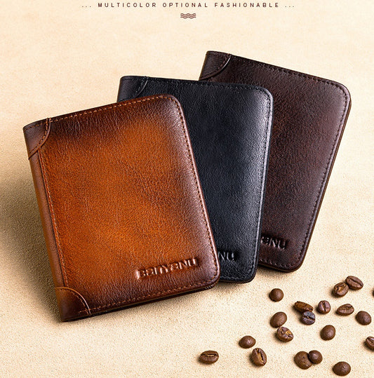 Anti-theft Brush Ultra-thin First Layer Cowhide Short Leather Driver's License Wallet