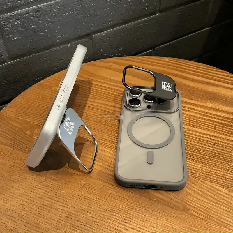 Magnetic Ring Kickstand Case with Tempered Glass