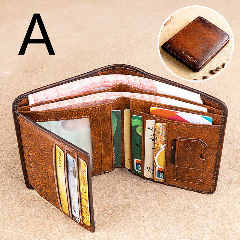Anti-theft Brush Ultra-thin First Layer Cowhide Short Leather Driver's License Wallet