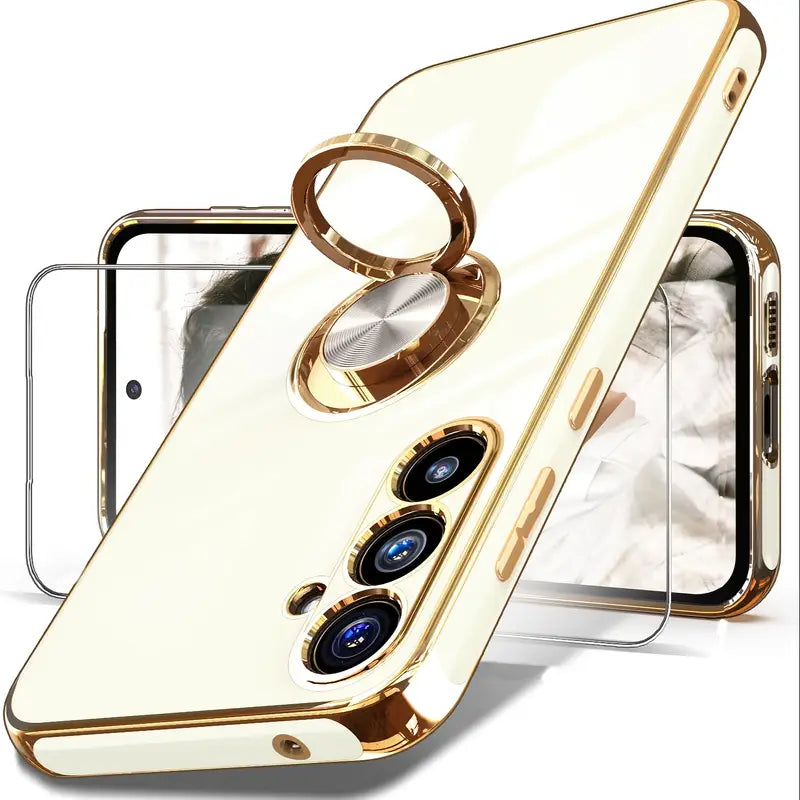Magnetic Ring Kickstand Case with Tempered Glass